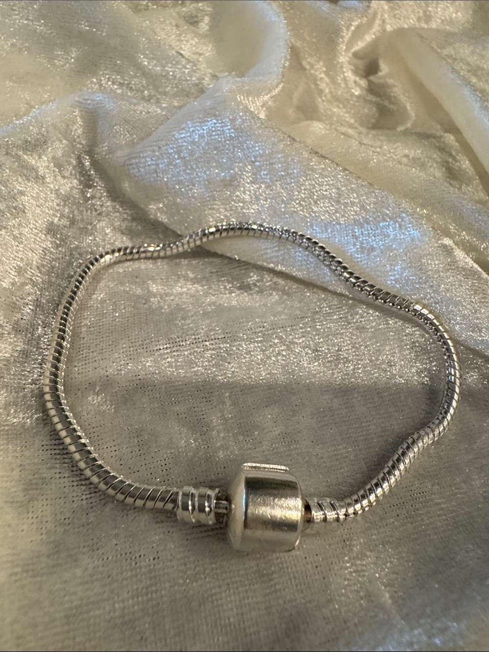 Sterling Silver Snake Chain Charm Bracelet with Barrel Clasp